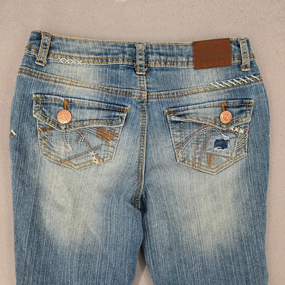 Justice 12R Simply Low Slim Jeans Girls Blue Embroidered Y2K Denim
